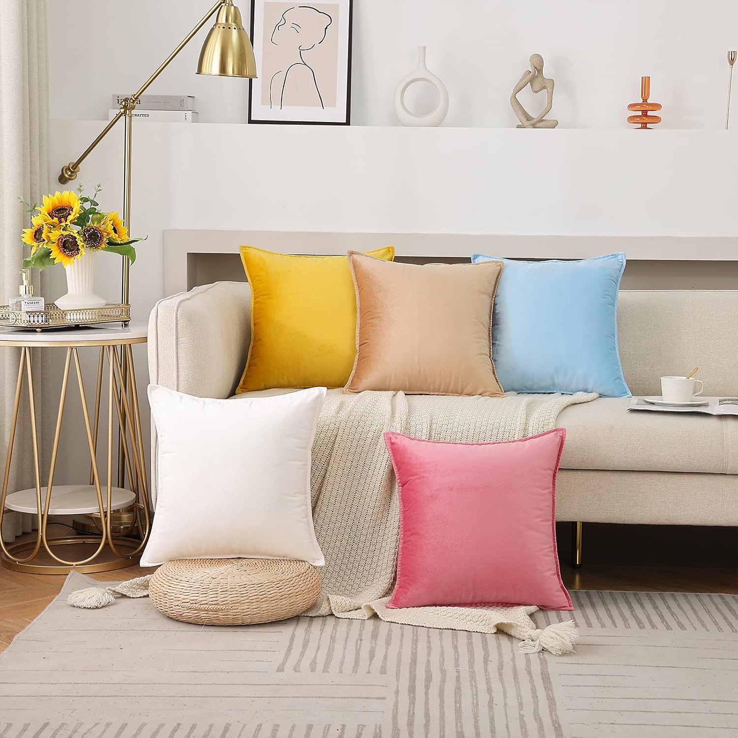 JIAHANNHA Decorative Bright Yellow Throw Blanket,2PCS Bright Yellow Throw Pillow Covers Very Soft Cozy for Sofa Couch Bed