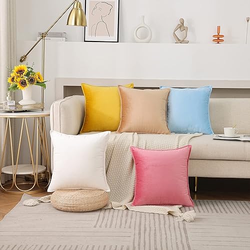 Miniatura 5 de JIAHANNHA Juego de 2 fundas de cojín de terciopelo de color amarillo brillante de 18 x 18 pulgadas, suaves y decorativas, para sofá, cama, sala de