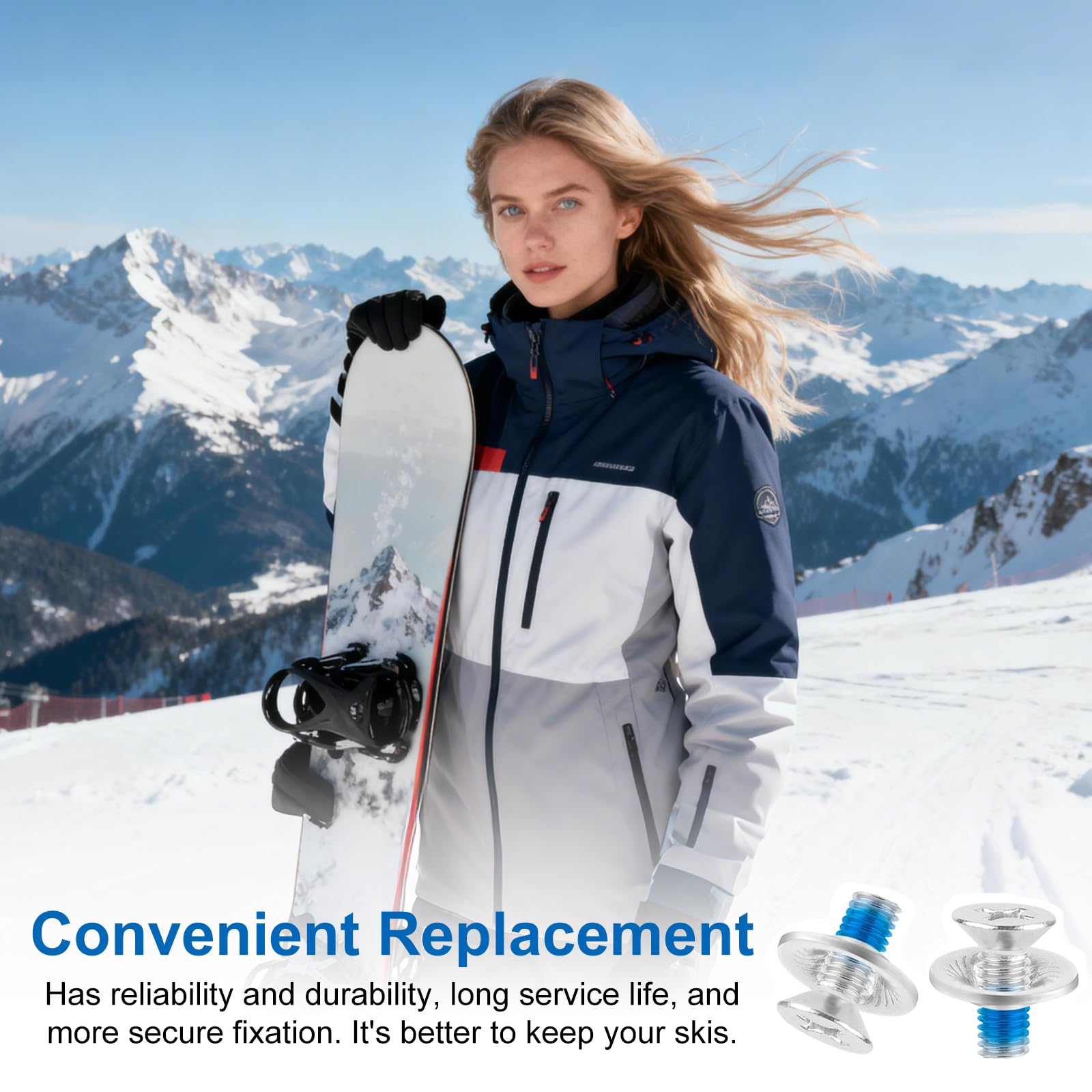 Set di 8 viti per attacchi snowboard, viti di fissaggio M6 in acciaio inossidabile con rondelle antiscivolo, viti per attacchi snowboard con cacciavite per ricambi snowboard sportivo
