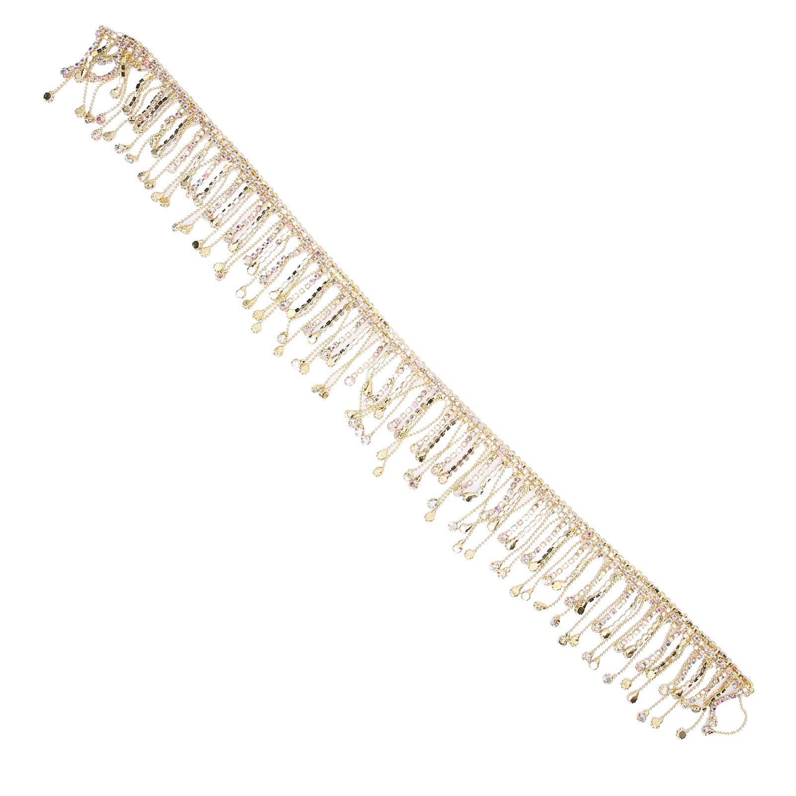 Nastro con frange e strass, 9,1 m, con nappe luccicanti, per matrimoni, feste, abbigliamento, fai da te (2 pezzi dorati)