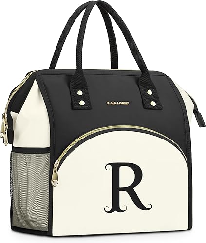 Miniatura 68 de Lonchera personalizada para mujer, bolsa de almuerzo reutilizable con iniciales, aislada, lonchera para adultos de apertura amplia, enfriadora de