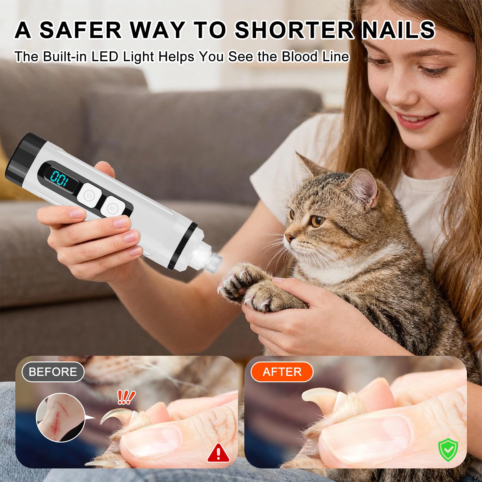Dog Nail Grinder Quiet Electric with LED Light 2 Speed Professional Pet Nail Grinder for Dogs and Cats Safe Paw Grooming Tool for Small Medium Large Dogs - image 4
