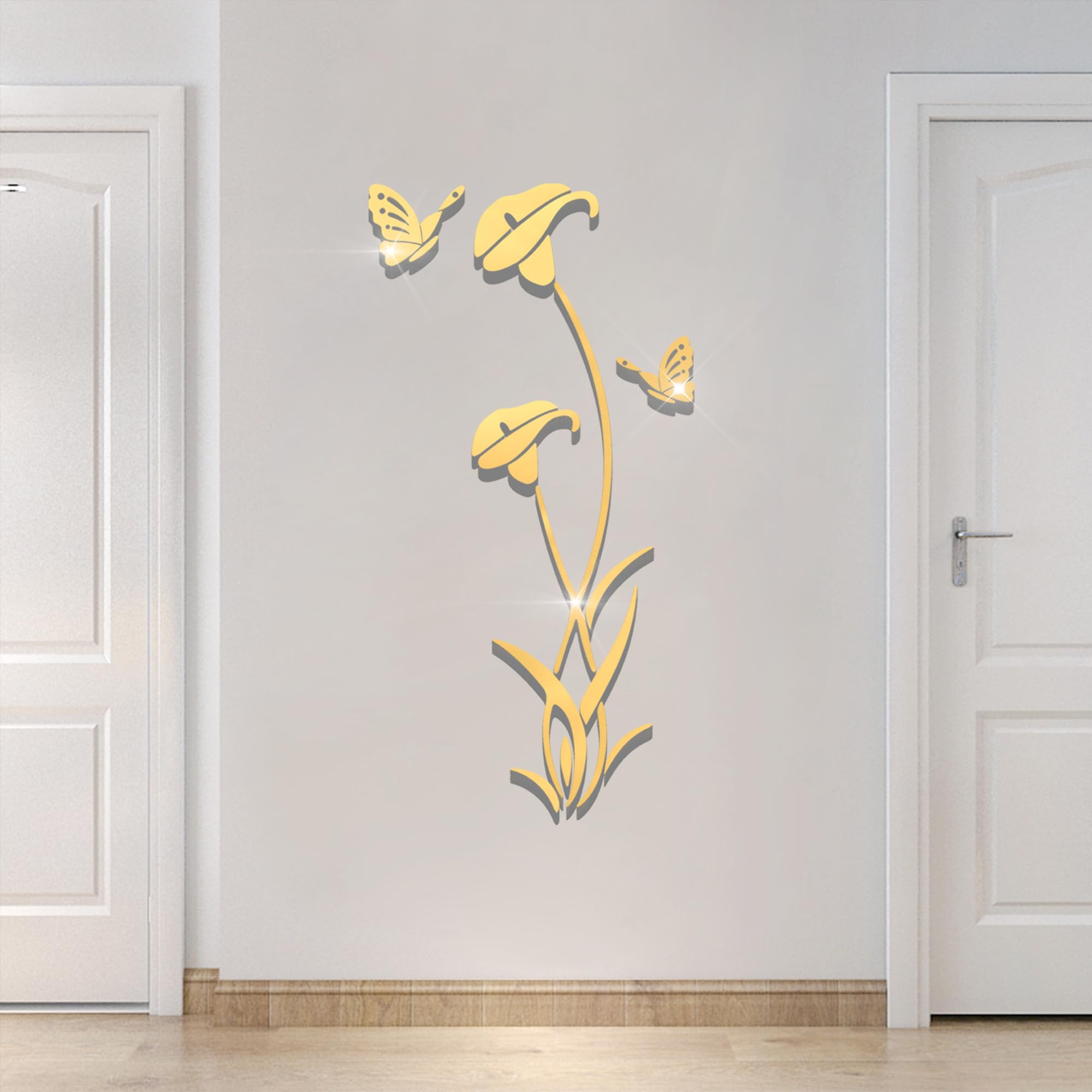 3D Flower Mirror Wall Sticker for Living Room Bedroom Sofa Backdrop TV Wall Background,DIY Wall Decal Murals Wall Decorations Wall Decor (Gold, 59 x 31 in)