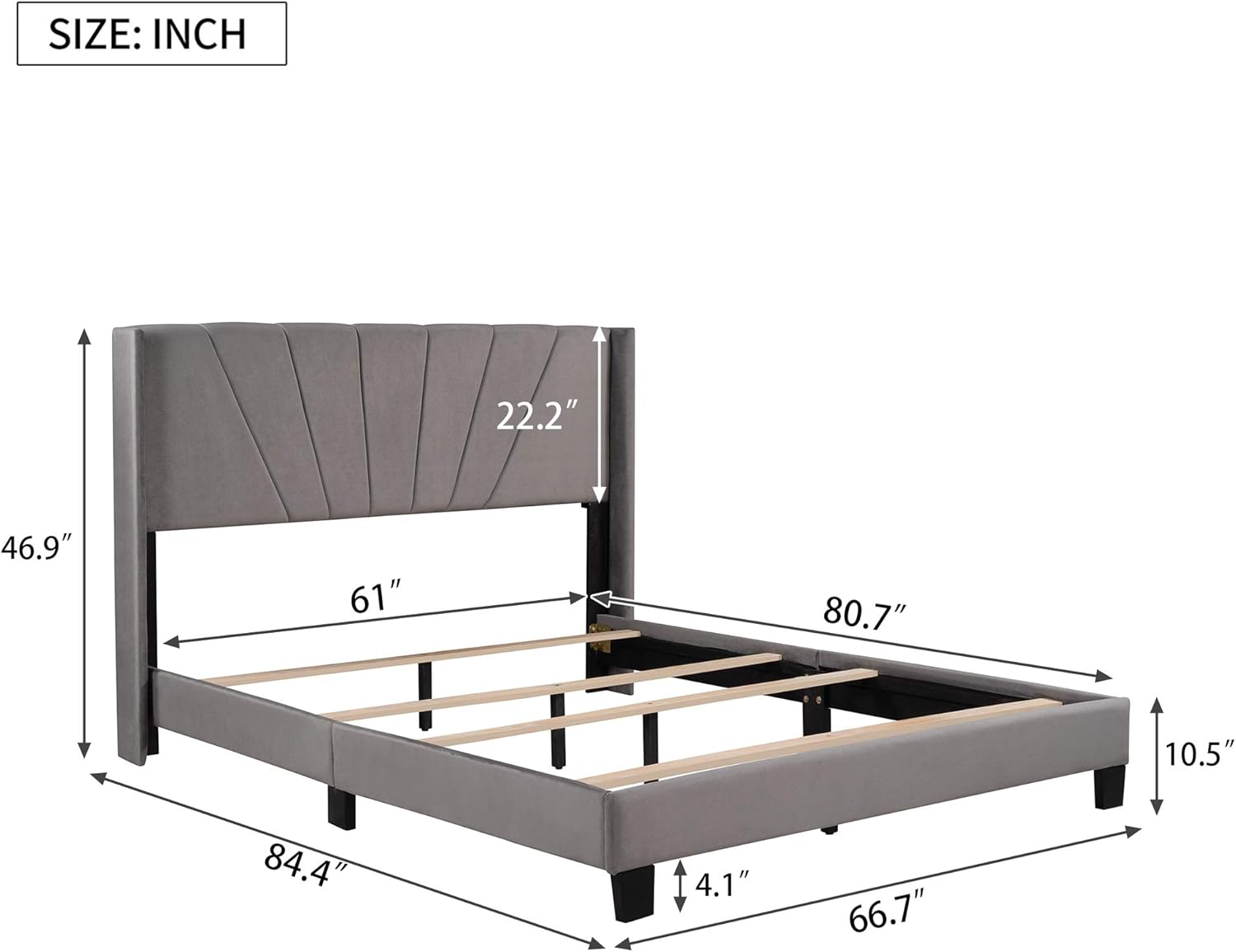 Anwick Queen Size Velvet Upholstered Platform Bed,Upholstered Platform Bed Frame with Headboard,Box Spring Needed,Easy Assembly (Gray)