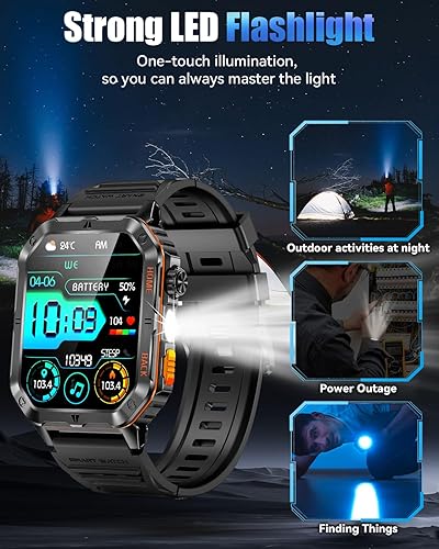 Miniatura 3 de Military Smarty Watch for Men, 2.01" Smartwatch with 1200mAh Battery, Flashlight, AnswerMake Calls, Heart RateSleep Monitor 100+ Sport Modes Fitness