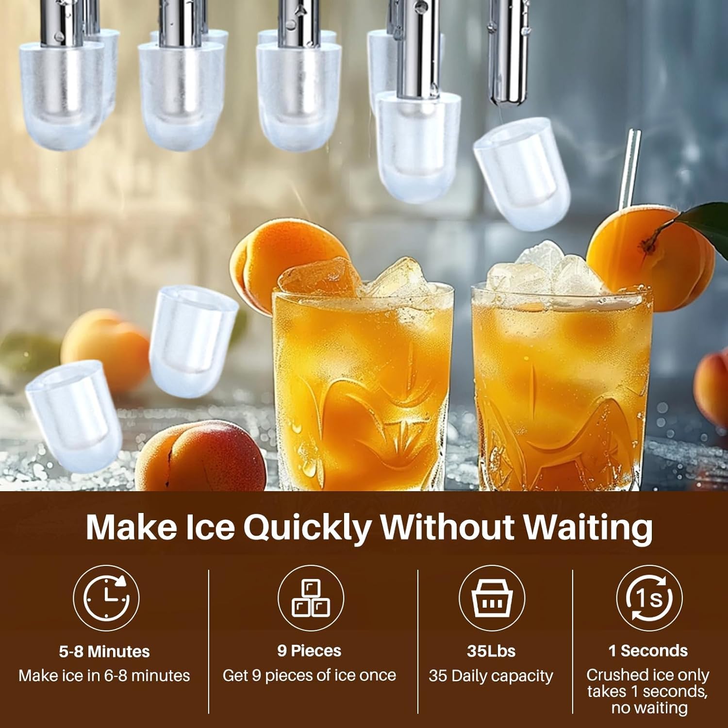 EXCELPURE 5-in-1 Bottom Loading Water Dispenser with Ice Maker, 3 Temperatures Settings - Hot, Cold and Room Water Cooler for 5 Gallon Bottle, Child Safety Lock, 35lbs/24H, WiFi, Stainless Steel