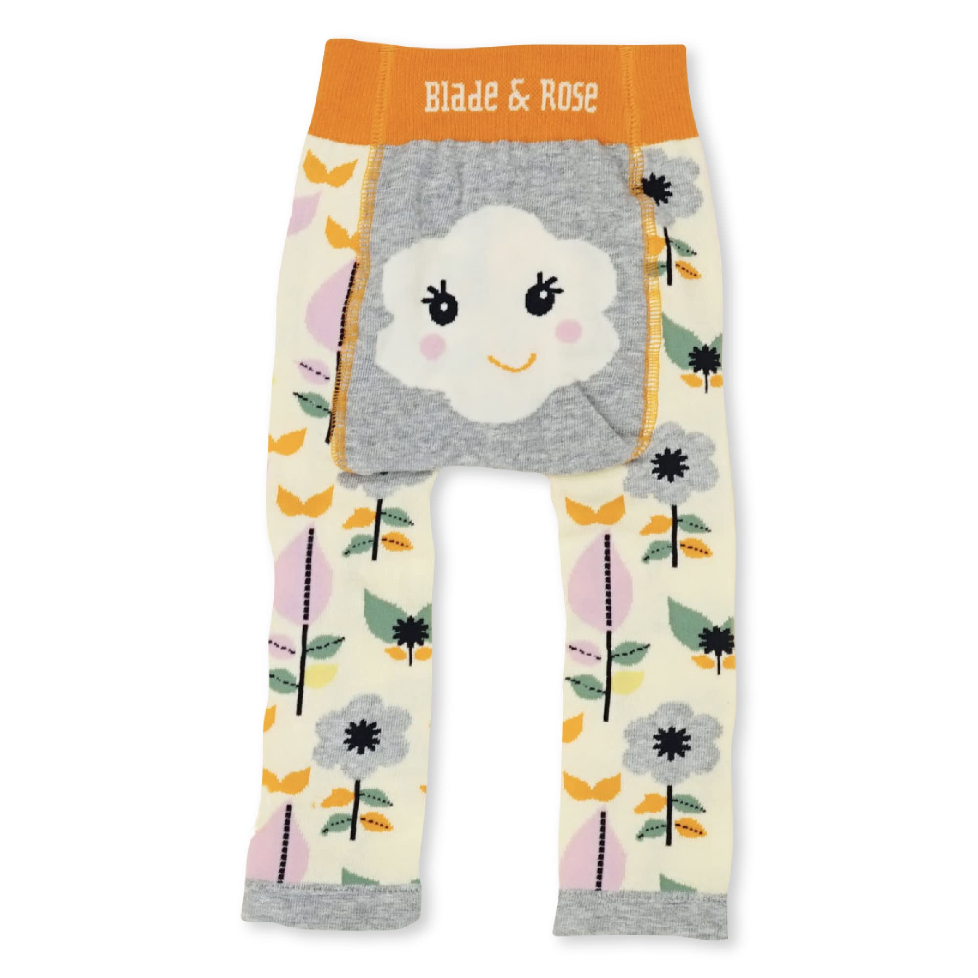 Flower Face Leggings | Toddler and Baby Girls Knit Leggings | Yellow | from 0-4 Years