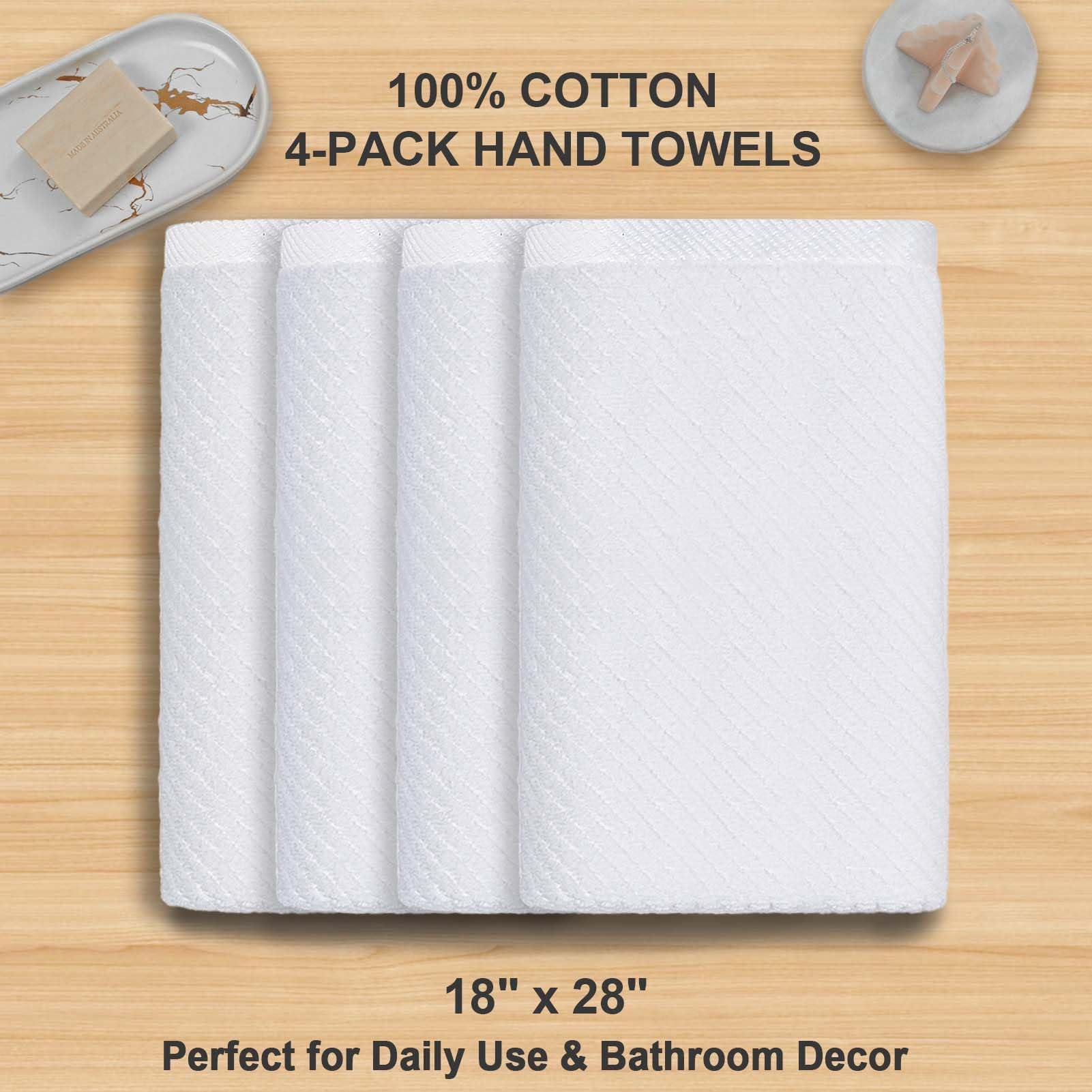 Toallas de mano blancas para baño, paquete de 4 toallas de mano de lujo, grandes de 18 x 28 pulgadas, 100% algodón, gruesas, de secado rápido, suaves, perfectas para uso diario y regalo, con caja de