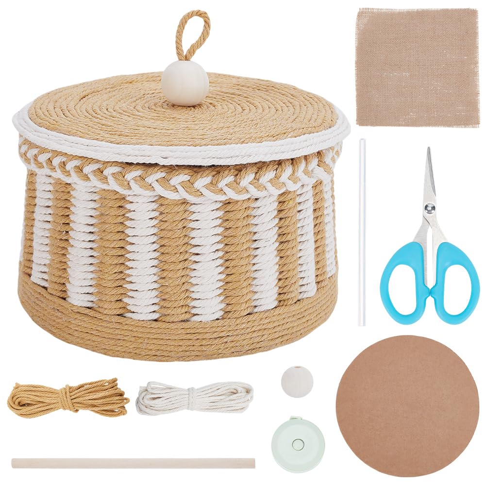 Kit de cesta tejida FREEBLOSS, cesta tejida redonda de cartón, juego de cestas tejidas para hacer tú mismo, cesta tejida con cordón de macramé para principiantes, suministros para tejer cestas, cesta de almacenamiento tejida a mano multifuncional