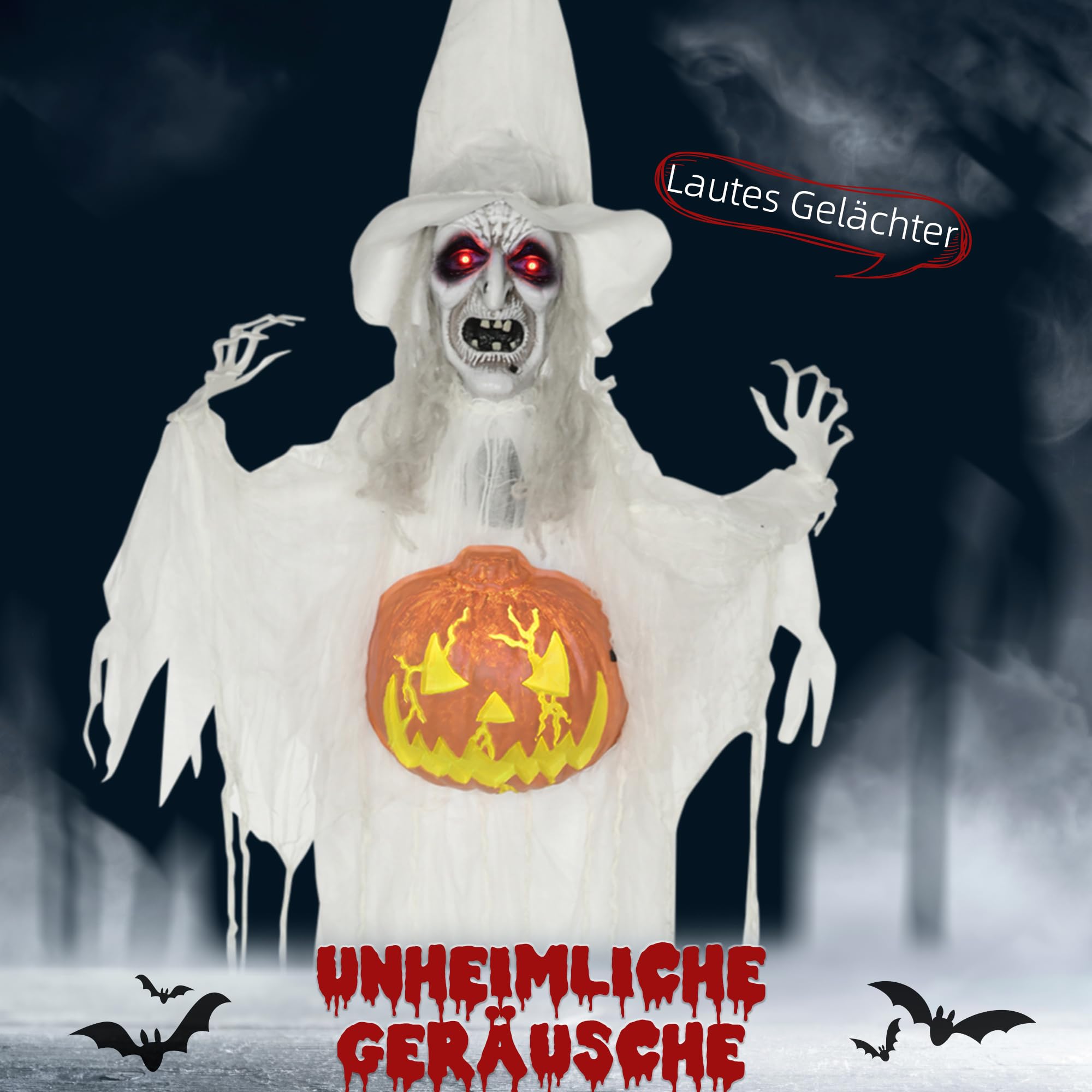 HOMCOM 183cm Dekoracja Halloween z Głową Dyni, Duch Halloween
