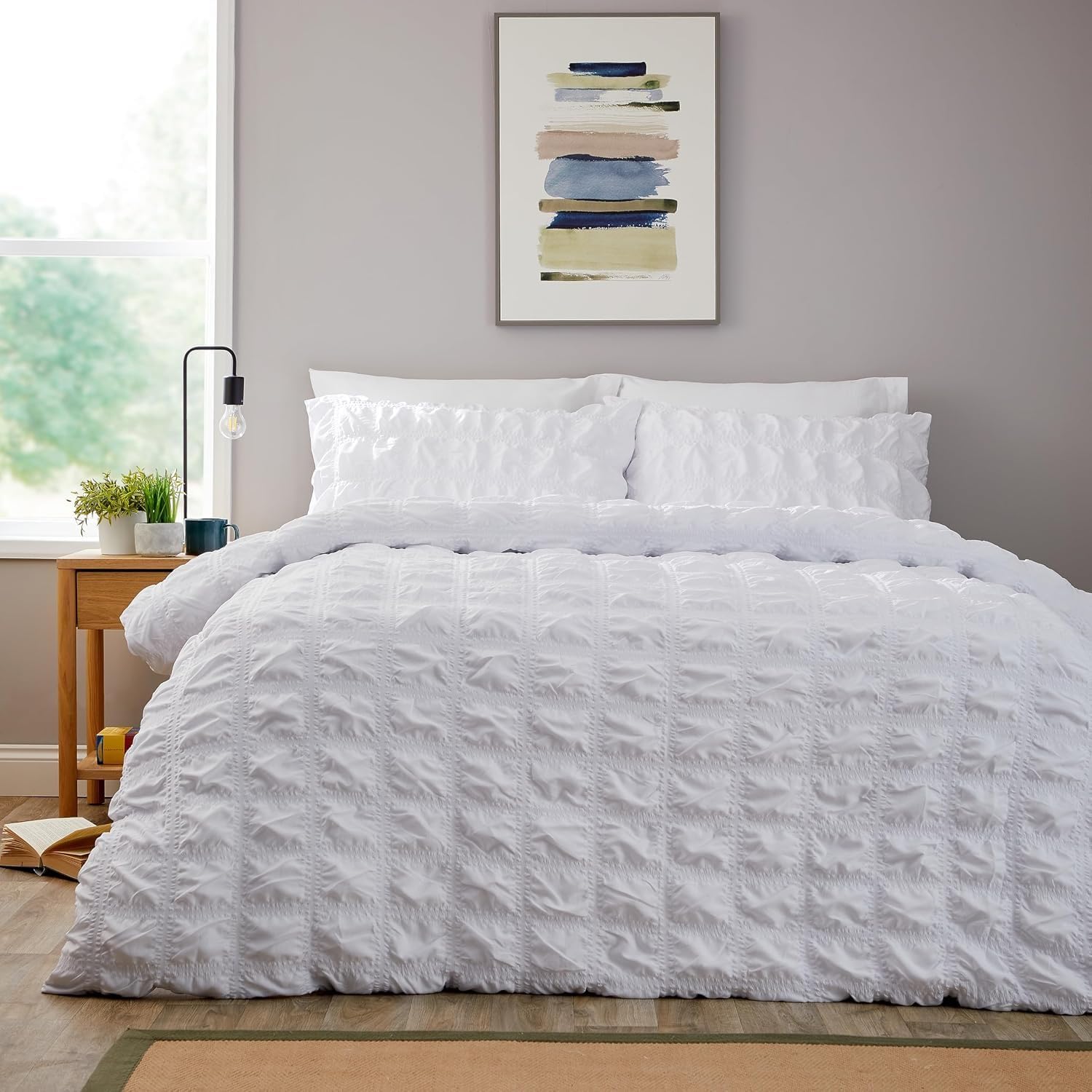 POSHLIVING Pintuck Pinch Pleat Duvet Cover Bedding Set with Pillowcase Ultra Soft Brushed Microfiber Easy Care & Machine Washable Pleated Luxury (Ruffles White, King)