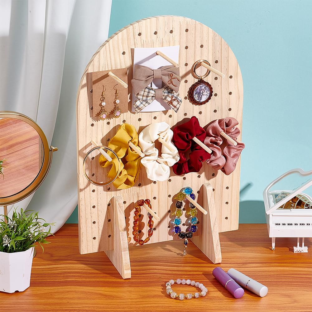 PH PandaHall Présentoir Bois avec Tige, Présentoir à Bijoux Présentoir Porte Clé Bois avec 25pcs tige pour Porte Clés Magasins Boucles D'Oreilles, Salons D'Artisanat, Vente 13x29x43cm