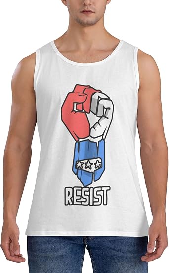 Mens Tank Top Sleeveless Tees Resist Power Fist Quick Dry Sport Shirts Muscle Workout Gym Beach T-Shirts