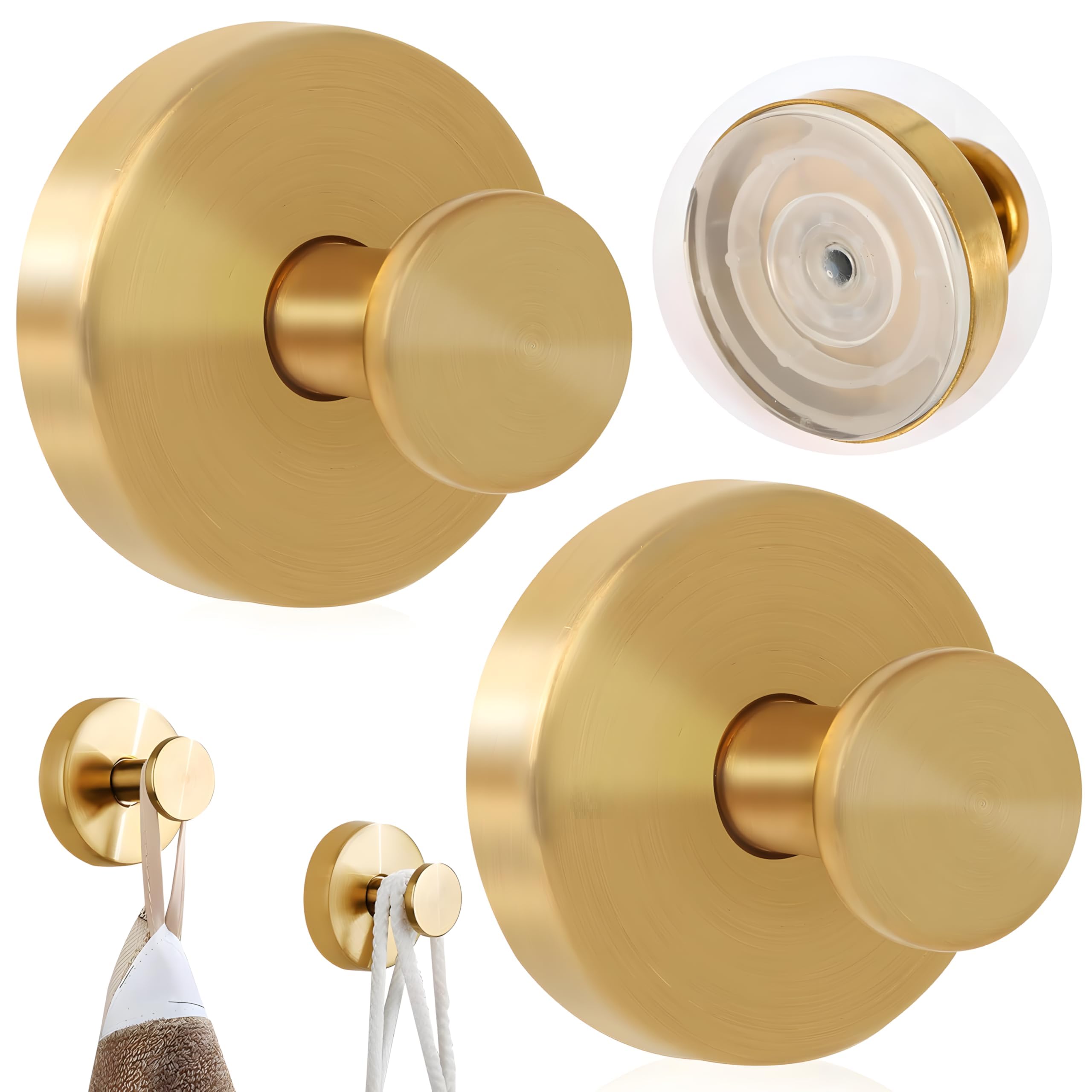 CarsMinders 2PCS Upgraded Shower Hooks Suction Cup Hooks for Hanging up to 11lbs No Drill Suction Hook for Bathroom Towel Shower Door Window,Stainless Steel Vacuum Adhesive Heavy Duty (Gold)