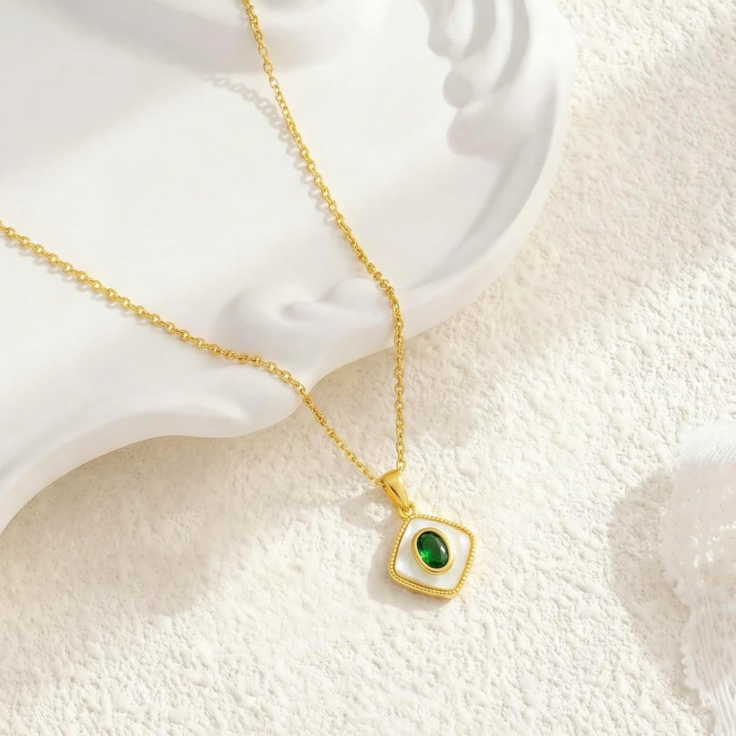 Mother of Pearl & Tiger Eye Copper Gold Plated Necklace,Birthday Gifts for Women, Fashion Jewelry, Minimalist Retro Bohemian Cute Styles - Image 5