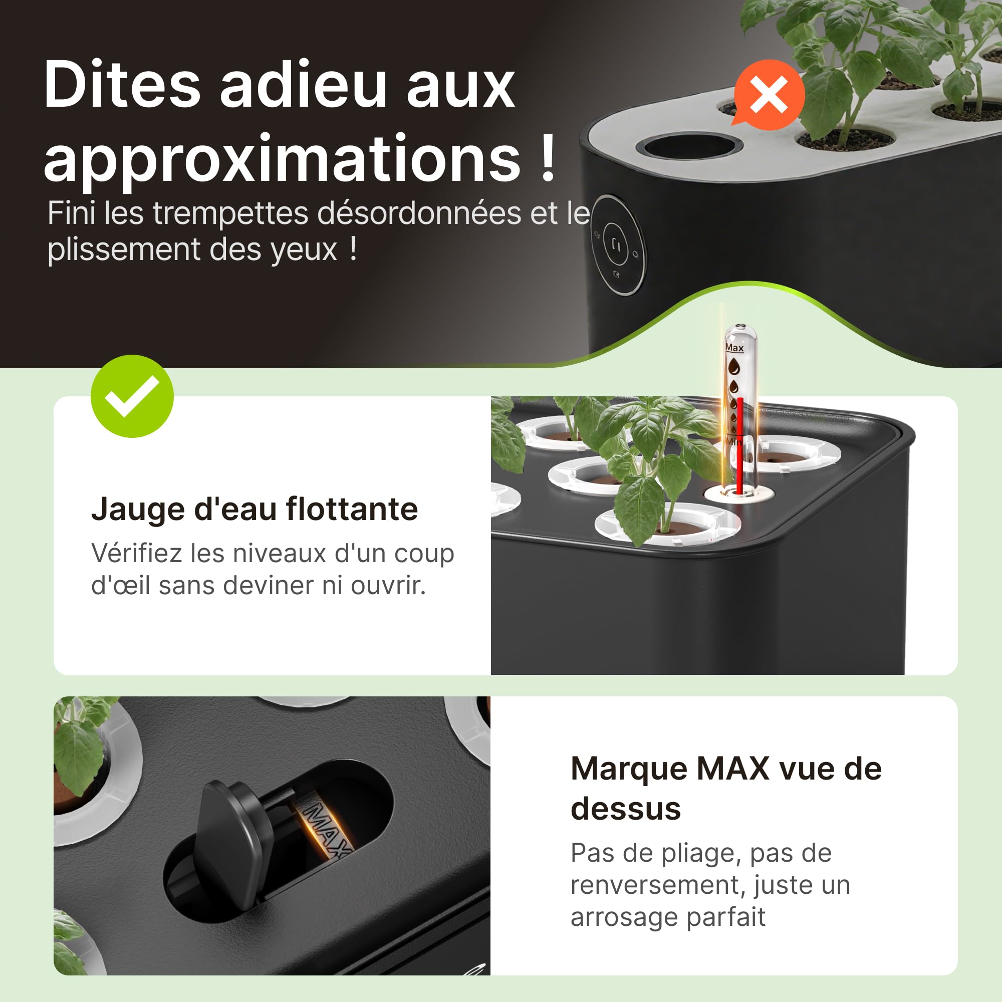 SUNCOZE Potager Hydroponique Smart avec 12 Paniers, Noir | Jardin d'Herbes avec Lampe LED 24W, Hauteur Réglable, Réservoir 4L, Pompe Intelligente Silencieuse, pour Maison et Cuisine