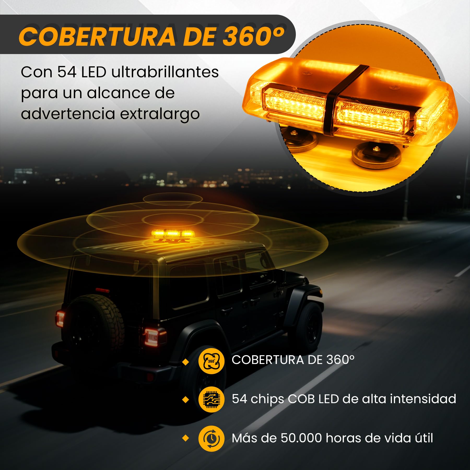 Luces Estroboscópicas De Emergencia para Coche 54 LED Magnéticas 12-24V 7 Modos Doble Control IP65 Luz De Advertencia Universal para Camión SUV Vehículos