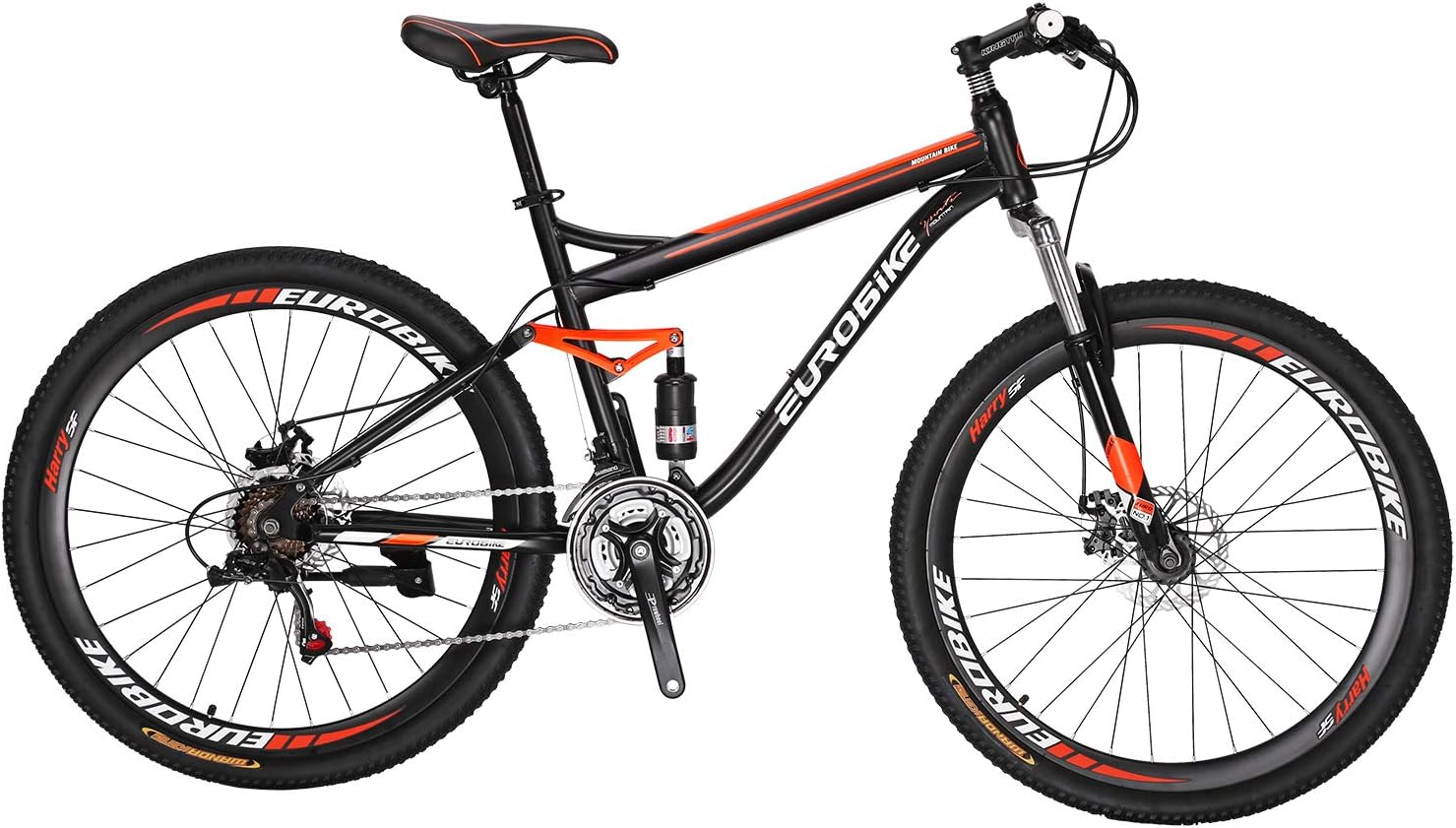EUROBIKE YH-S7 Full Suspension Mountain Bike 18 inch Frame 21 Speed Shifter 27.5 Inch Wheels Dual Disc Brakes Bikes for Mens Bicycle (Multi-Spoke)