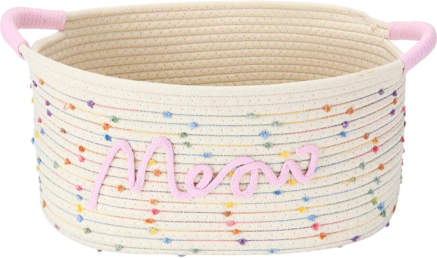 Sea Team Cat Toy Storage Basket with Handles, Rainbow Meow