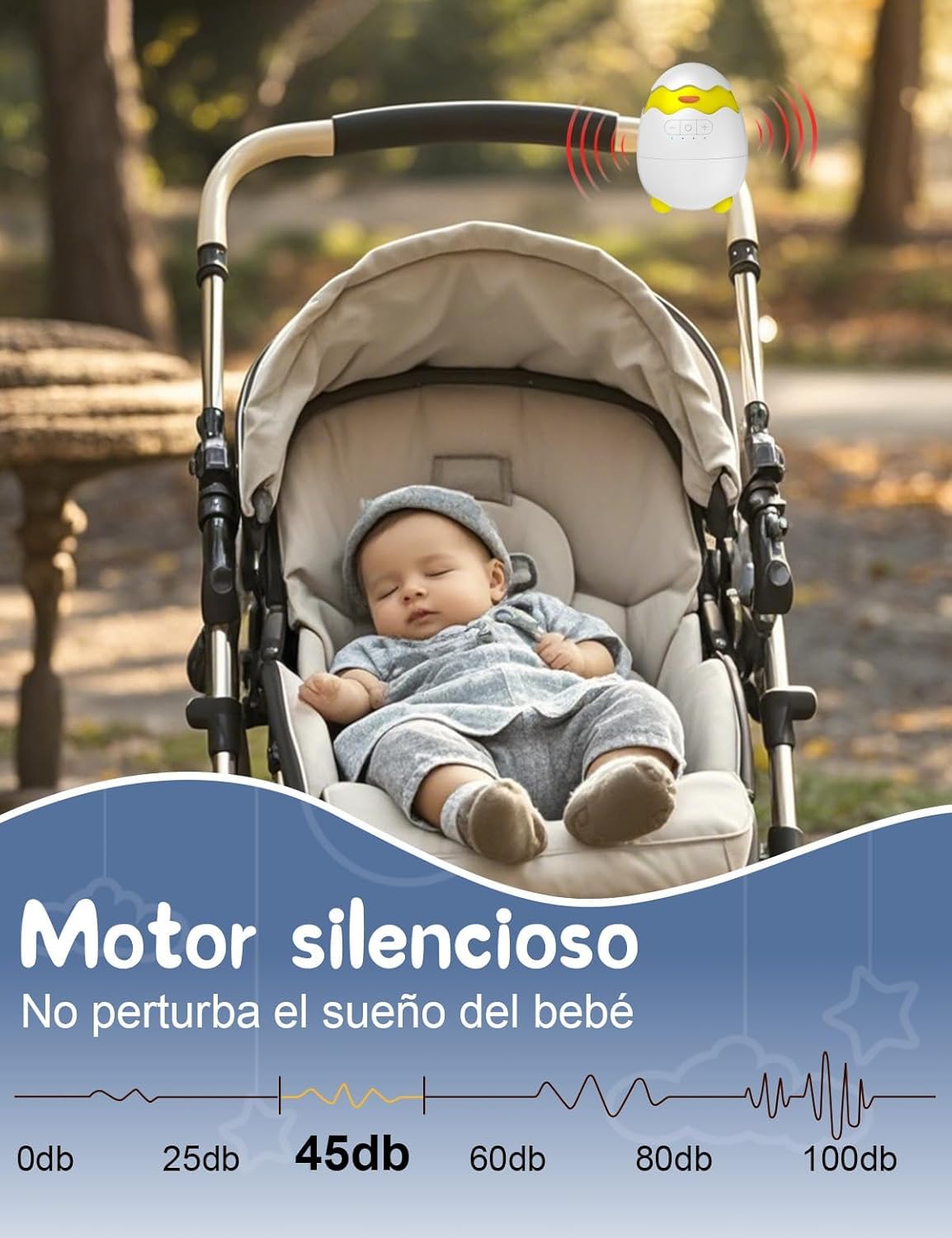 Robofun Baby Rocker-Diseño original-Columpio Para Cochecito De bebé, Temporizador De 30/60/90 Minutos, Carga USB-C, 3 Ajustes De Intensidad - Apta Para Todos Los Cochecitos
