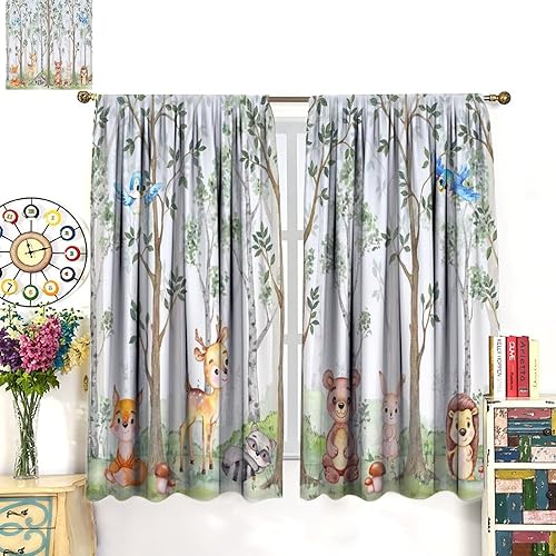 Miniatura 3 de Cortinas de animales del bosque para niños, dibujos animados, bosque, ciervo, oso, conejo, selva, animales salvajes, guardería, decoración de