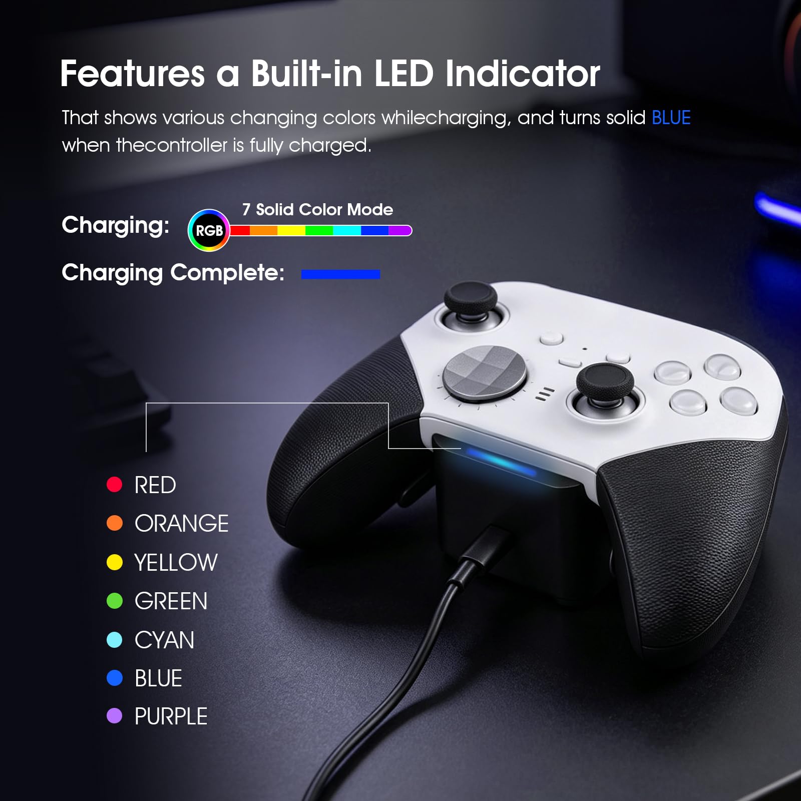 Lot de 2 stations de charge murales peu encombrantes pour manette Xbox Elite Series 2, support de bureau fin avec indicateur de charge RVB, câble de type C de 1 m, rester prêt à jouer