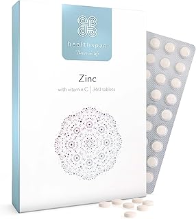 Healthspan Zink mit Vitamin C | Immungesundheit | 15 mg Zink und 80 mg Vitamin C pro Tablette | Leicht resorbierbar | Einnahme einmal täglich | Einfach zu schlucken | Vegan | 360 Tabletten
