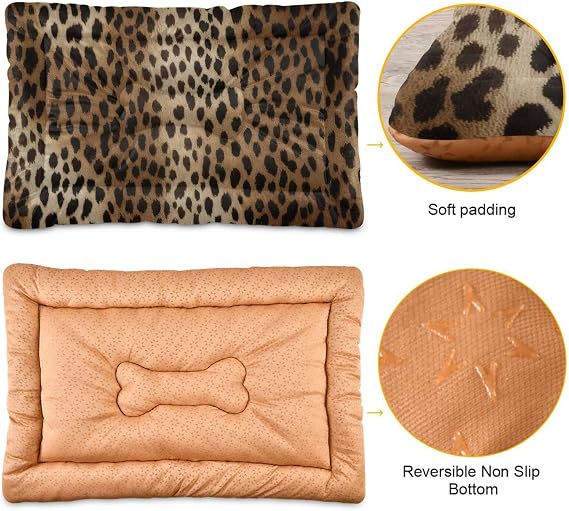 Vintage Leopard Print Dog Bed Mat Dog Crate Pad Pet Mats Cat Beds with Non-Slip Bottom Washable Soft Fluffy Kennel Beds Floor Dog Mat for Small, Medium, Large Dogs