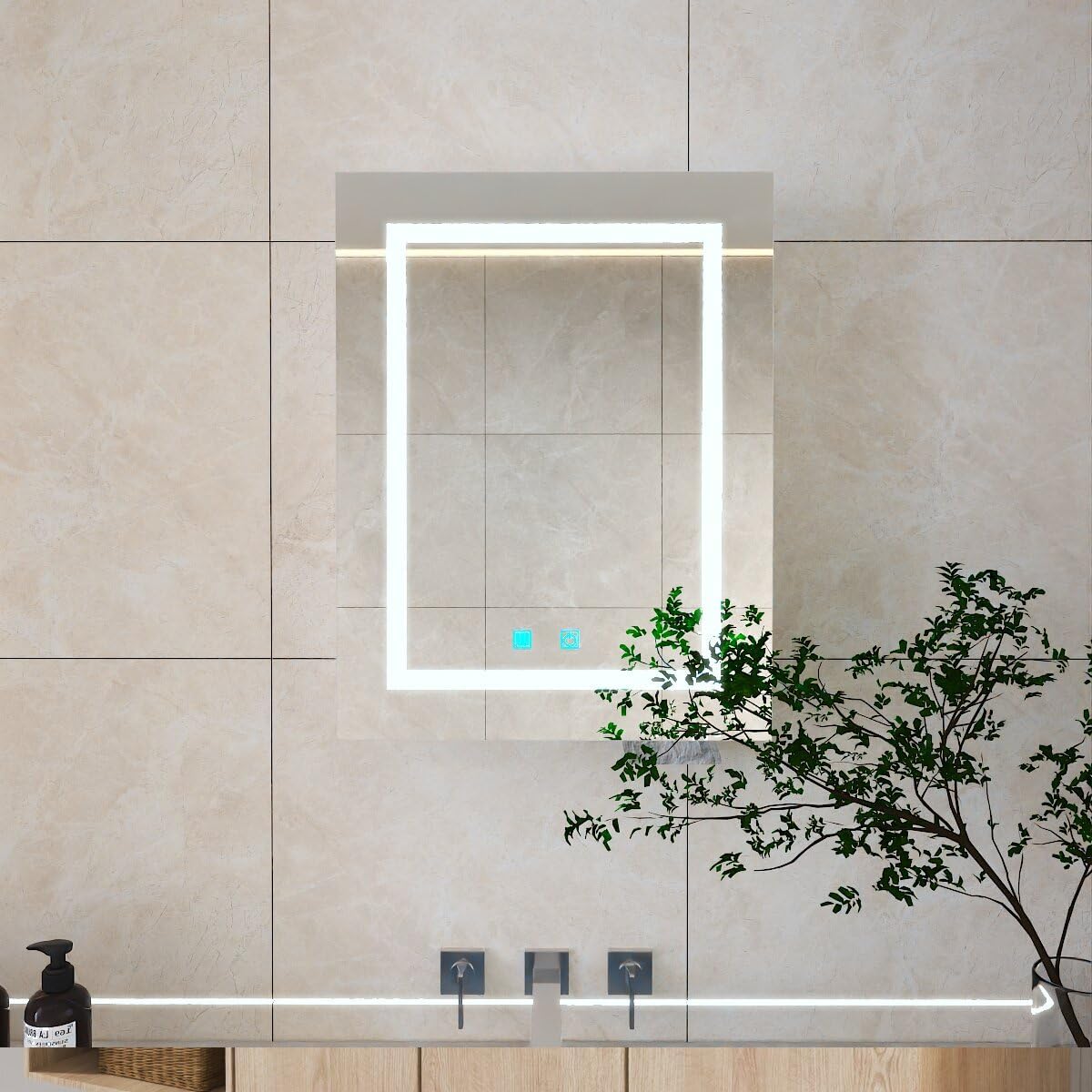 LED Bathroom Medicine Cabinet with Anti-Fog, Single-Color White Light, Aluminum, Single Door, 25.59 x 19.69 Inch