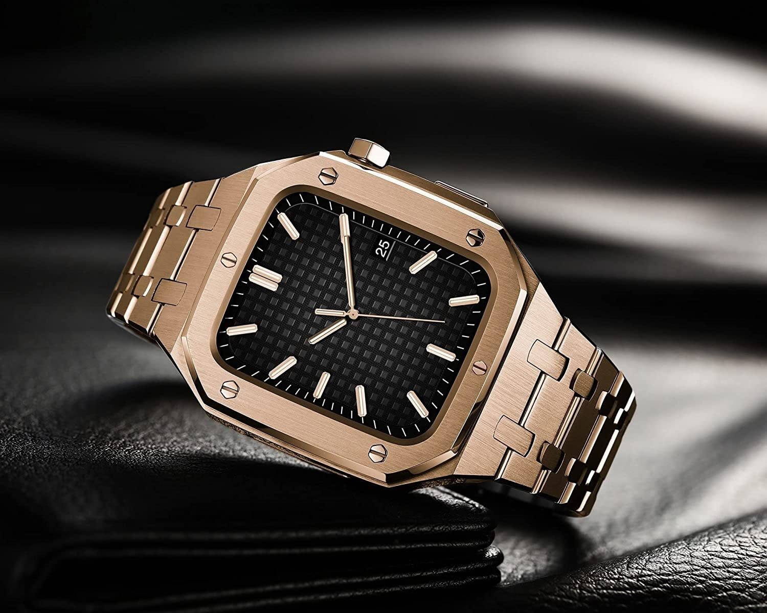 Sexy outfit Pasek do zegarka z metalu szlachetnego + etui do zegarka, do paska do zegarka Apple 44 mm 45 mm pasek ze stali nierdzewnej do bransoletki, do serii IWatch 8 7 6 SE 5 4