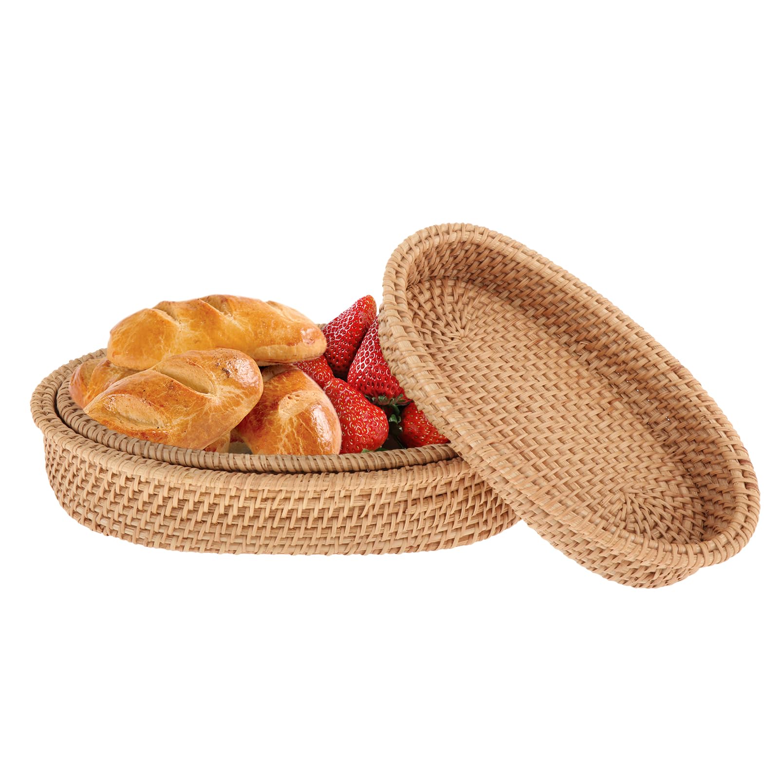 QLoztyse Bread Baskets for Serving - Bread Warmer Rattan Wicker Basket for Table Dinner Rolls Cracker and Snack Wicker Fruit Woven Basket Wicker Storage Bowls for Kitchen Counter Organizing,Set of 3