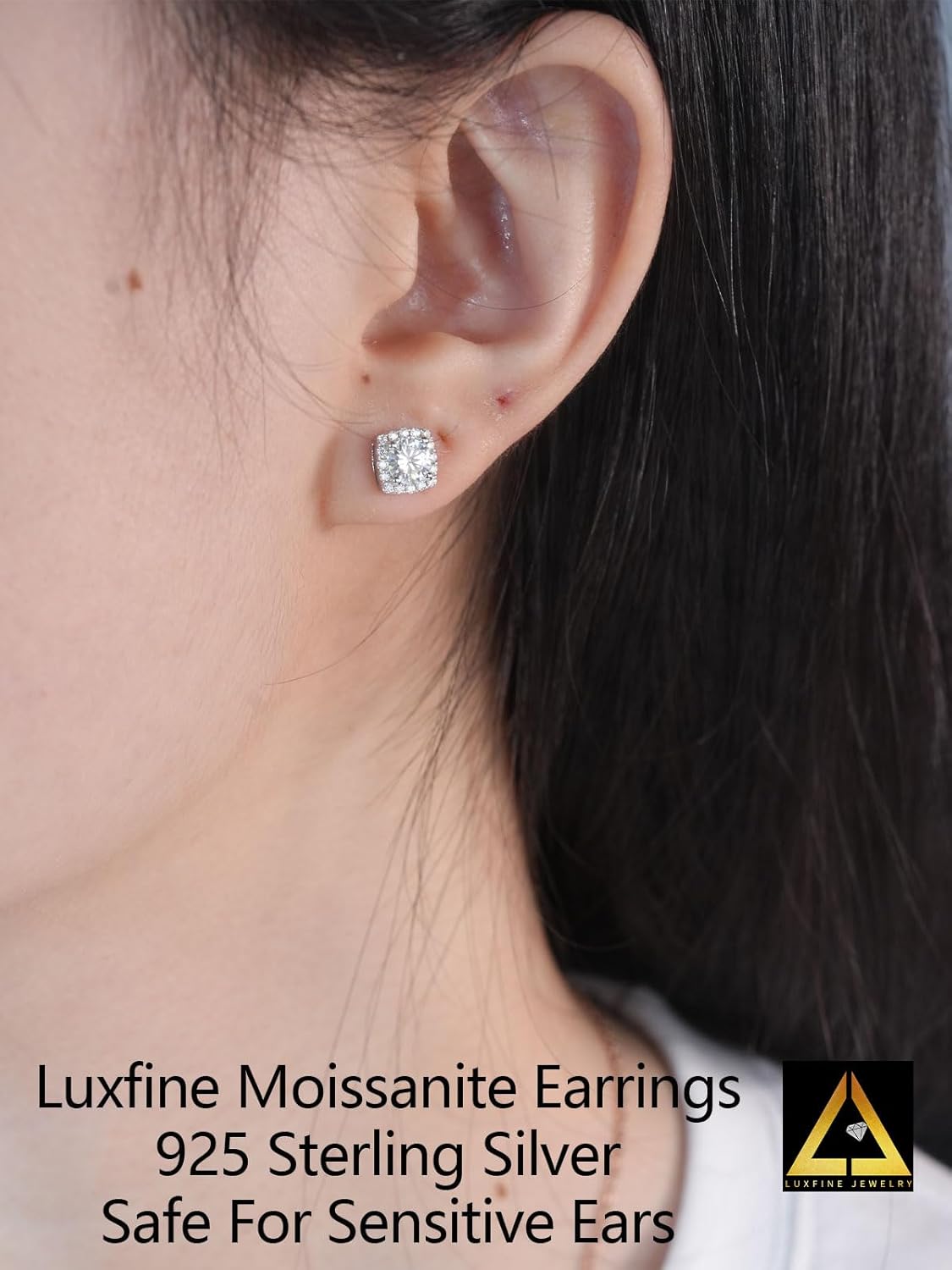 1 Ct D Color VVS1 Moissanite Stud Earrings for Women 925 Serling Silver Halo Earrings (with Gift Box) - Image 5