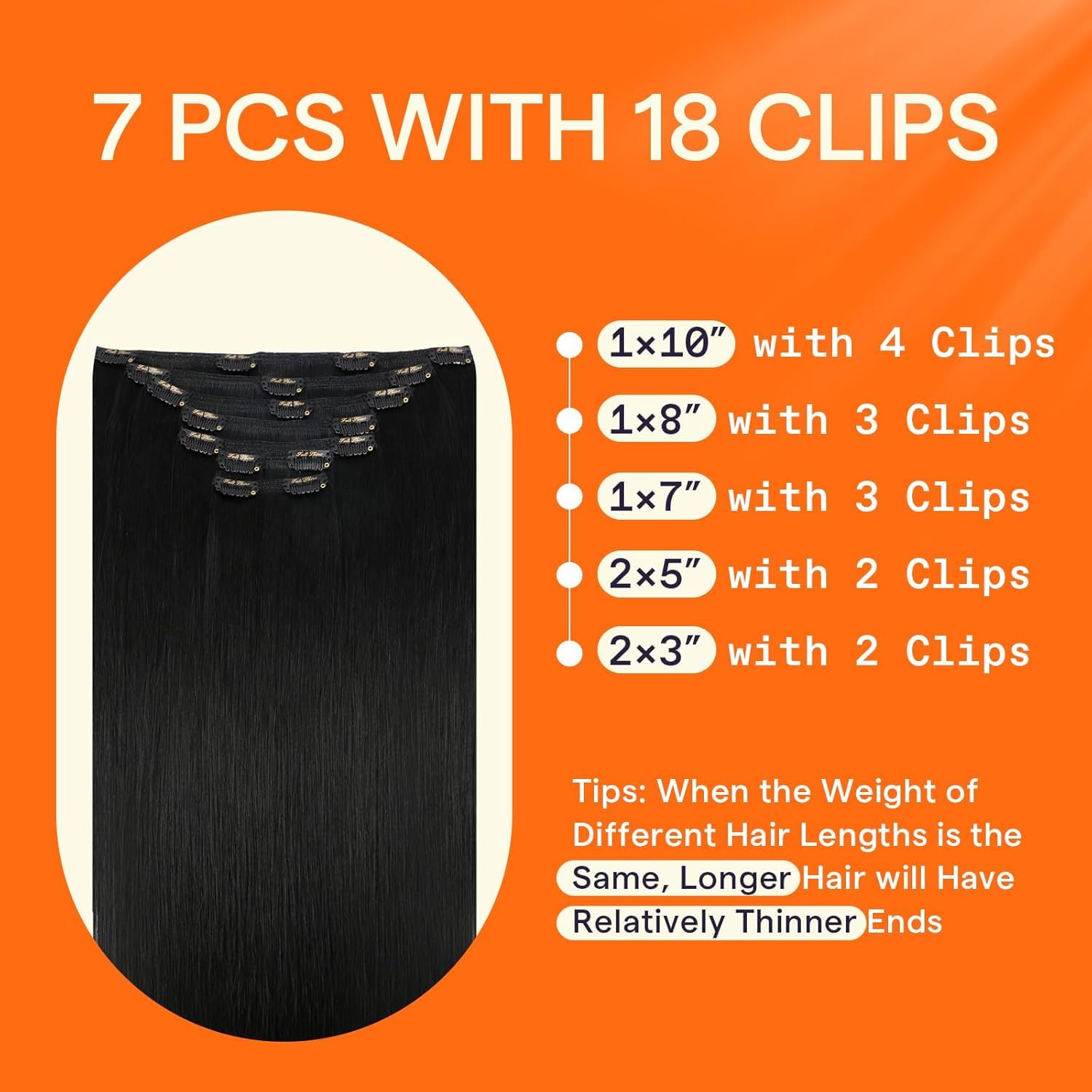 Fshine Clip in Hair Extensions Human Hair, 1B Natural Black, 10 Inch, 95G, 7 Pcs, Double Weft Real Remy Brazilian Hair, Add Volume for Bob Hair, Thick Asian Hair, Short Hair Topper, Easy Clip Glueless — view 3