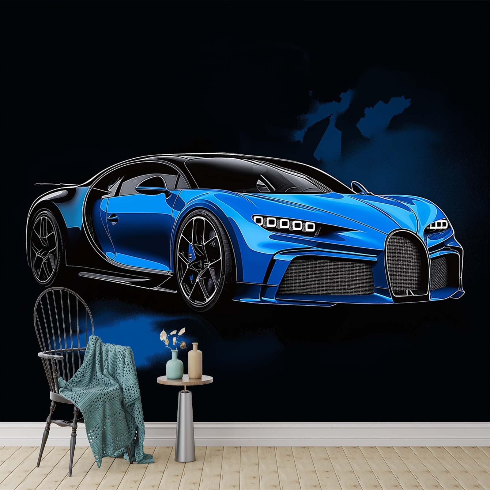 3D Rendering Wall Mural Blue Sports Car Home Decoration Photo Mural, Wall Decoration for Bedroom Nursery Living Room Home Decoration 250 x 175 cm Photo Wallpaper — image 1