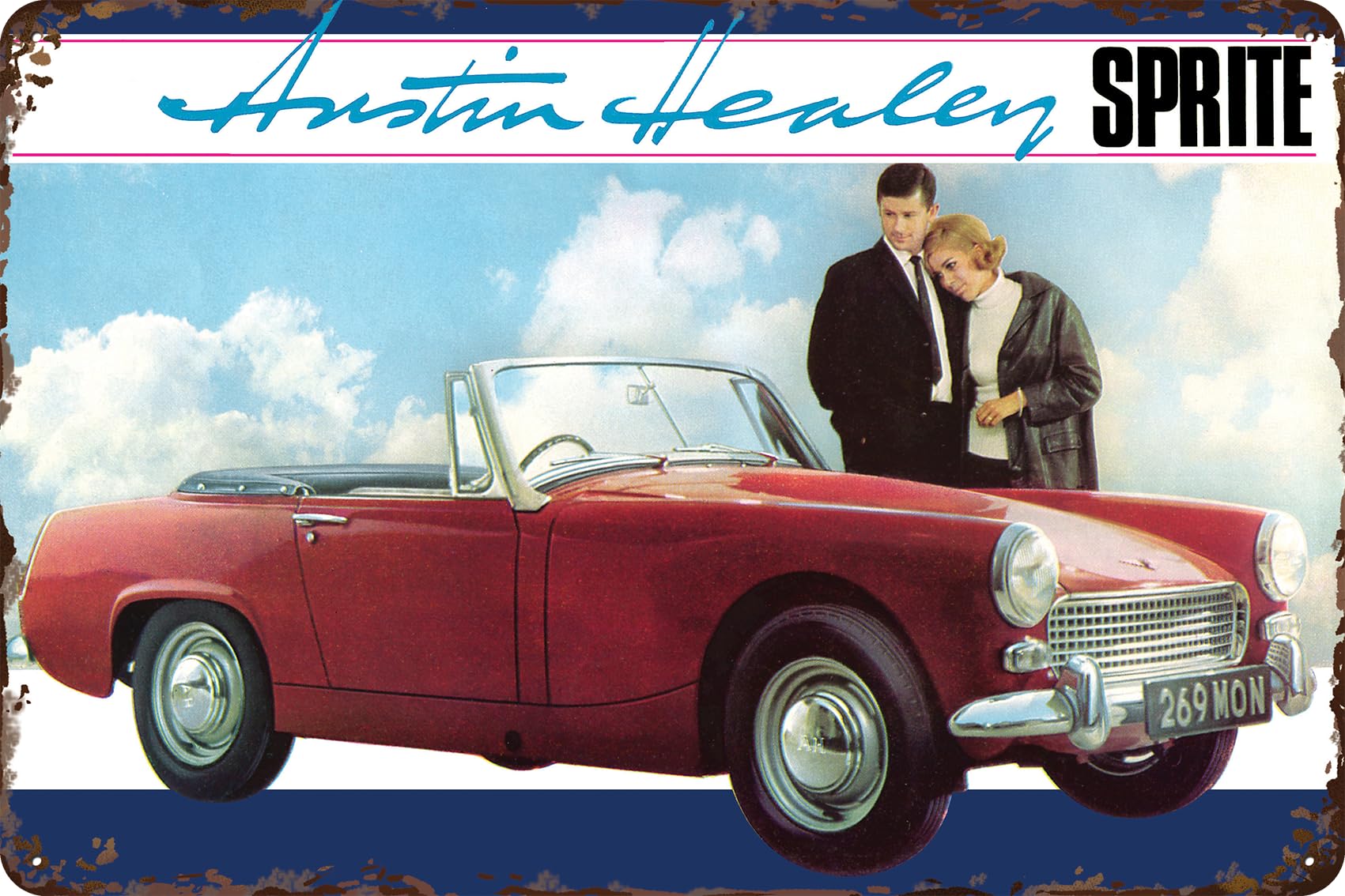 LUCKYLINDE Retro Blechschild passend für AUSTIN HEALEY Oldtimer Fans und Liebhaber, Werkstatt und Garagen Schild, 20 x 30 cm - Sprite V1