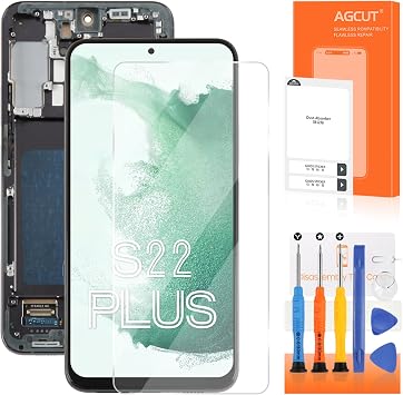 AGCUT LCD Display for Samsung Galaxy S22+ Screen Replacement for Samsung S22 Plus SM-S906B SM-S906U 6.6 LCD Screen Touchscreen Digitizer Assembly + Repair (Black with Frame No Fingerprint)