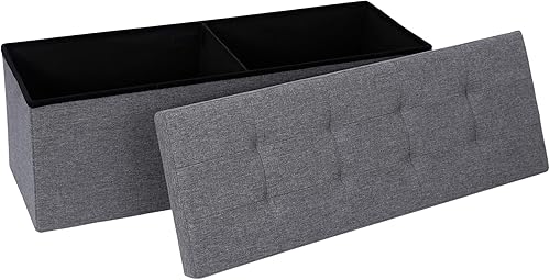 Miniatura 35 de LEMY Banco de almacenamiento otomano plegable de 43 pulgadas, taburete reposapiés con divisor de madera y gran espacio de almacenamiento, taburete