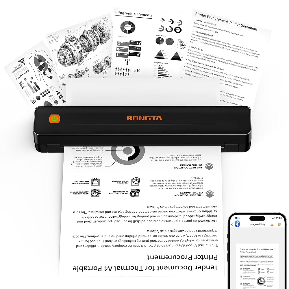 Rongta Thermal Portable Printers Wireless for Travel, Bluetooth Mobile