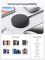 Încărcător magnetic wireless JSAUX MagSafe, negru, compatibil cu seria iPhone 17 Air Pro Max, iPhone 16, 15, 14, 13, 12 și AirPods 3 și 6