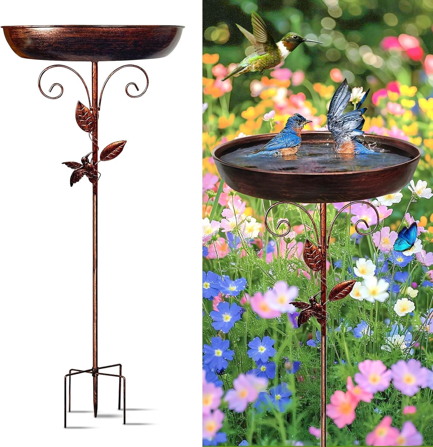 Yeqqzq Metal Bird Bath for Outside, Detachable Birdbaths for The Garden Clearance, Vintage Freestanding Birdbaths & Birdfeeder, Bird Baths Feeder Bowl for Outdoors Garden Patio Yard Lawn Decor