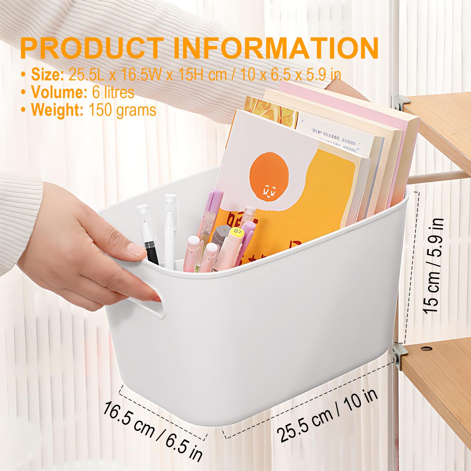 Mofeisor 6-Pack White Plastic Storage Boxes, Well-Made and Sturdy Small Cupboard Organiser for Kitchen Bathroom, Office - Image 2