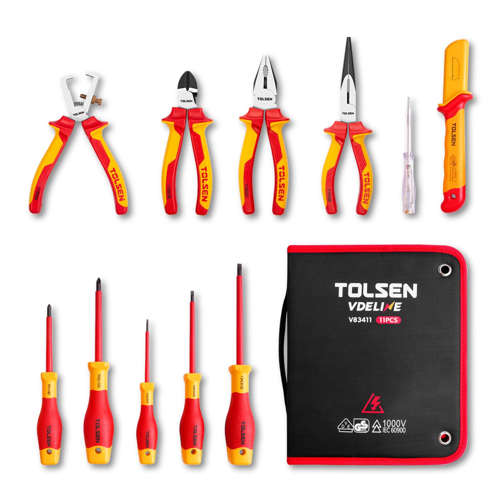 TOLSEN Insulated Screwdriver & Pliers Set: 11-Piece VDE Insulated Set, 1000V Insulated Electrician Tool Set with Insulated Phillips and Slotted