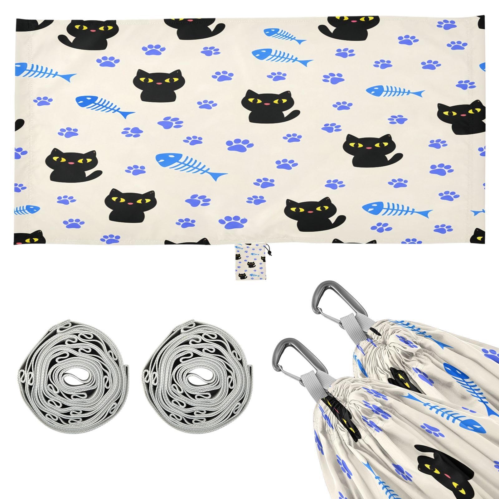 ATTX Cute Black Cats Camping Hammock - Lightweight & Portable Hammocks, Heavy Duty 330lbs Capacity for Indoor, Hiking, Backpacking, Travel, Backyard, Beach#188