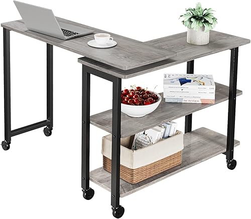 Towallmark 360 Rotatable Sofa Side Table Mobile End Table with 2-Tier Storage Shelves, Mobile Laptop Table with Sturdy Metal Frame and 6 Universal