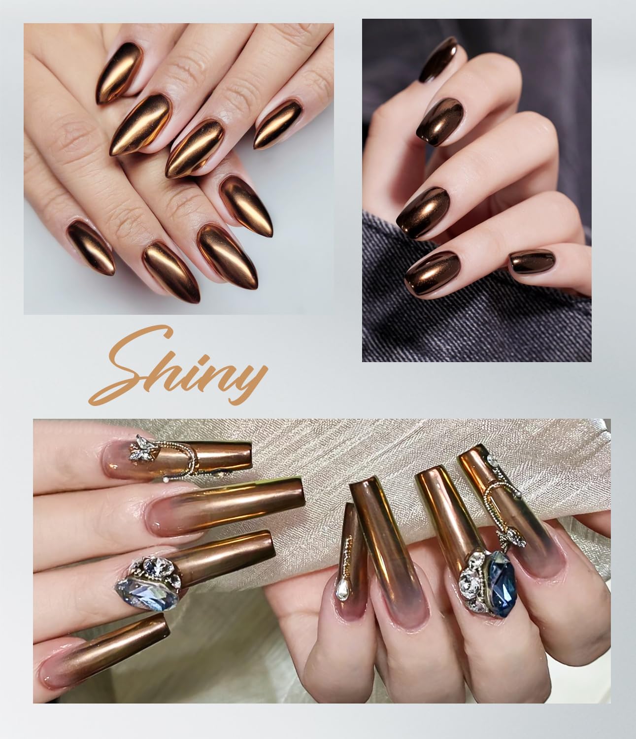 BISHENGYF gel 3D Multifunctional Nail Art: No Wipe 15g 3D Gel, 2pcs Glassy Black & Metallic Brown Powder, 5D Molding for Decoration - Image 3