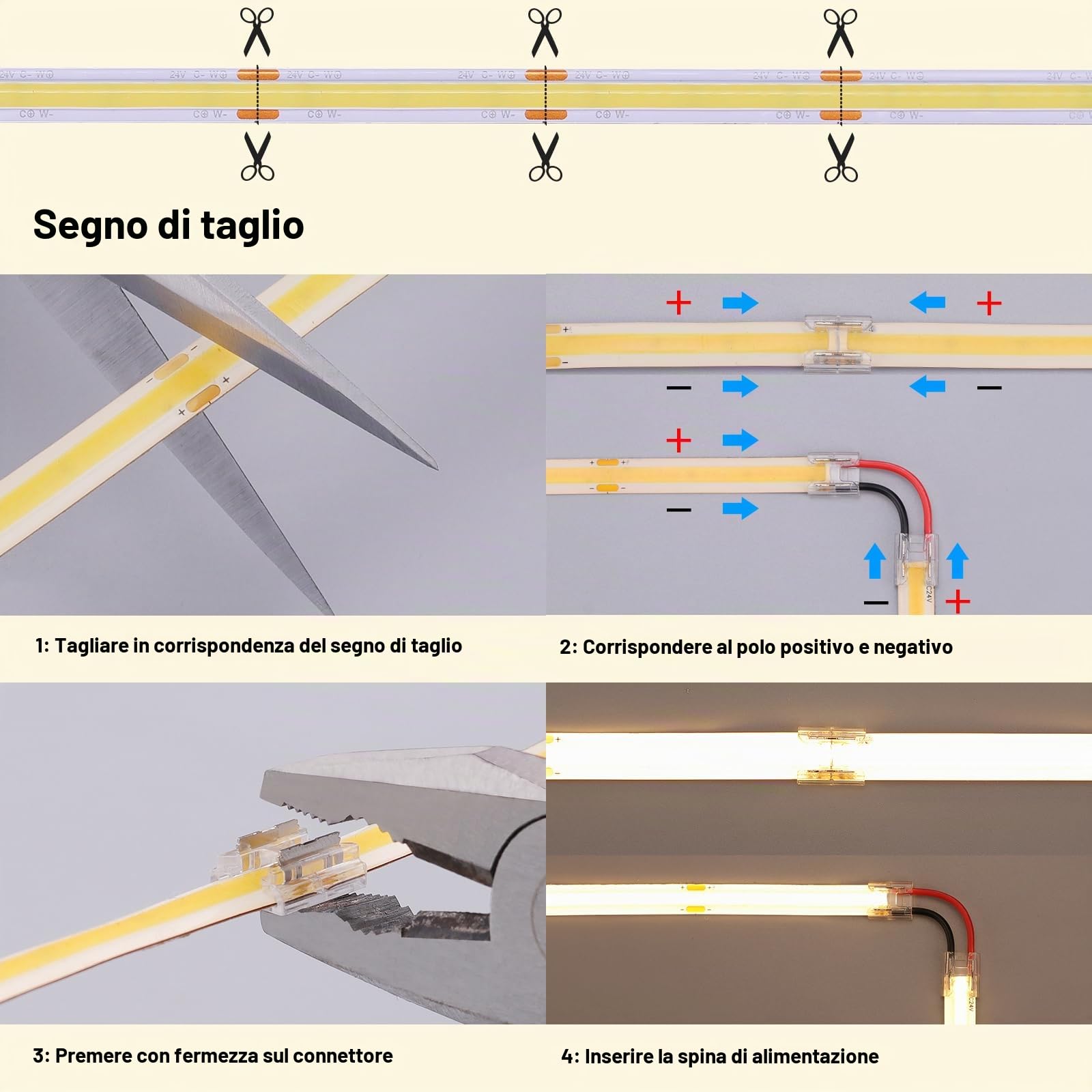 BENLUN Striscia LED COB CCT 24V 20 metri (10 metri×2), 2700K-6500K Bianca Strisce LED Dimmerabile, Luci LED 10W/M CRI 93 con Telecomando e Alimentatore per Camera da Letto, Cucina, Stanza