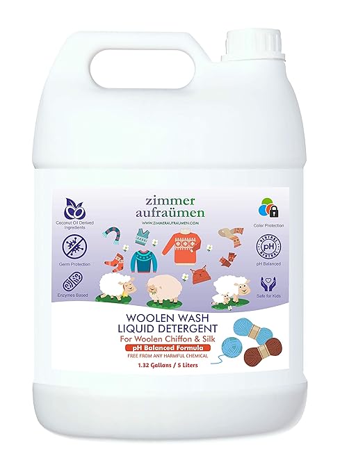 Zimmer Aufraumen 5L Liquid Detergent for Woolen, Winterwear, Chiffon & Silks (Low Foam & Mild) THICK & CONCENTRATED. ECONOMICAL.For Top Load Washing Machine & Bucket Wash. Biodegradable & Ecofriendly