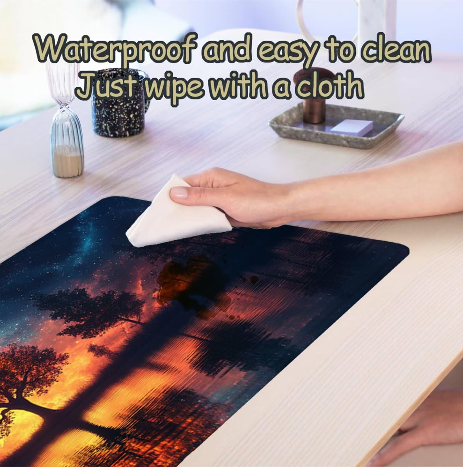 Podkładka pod mysz do gier Drzewo Podkładka pod mysz XXL 1400 x 600 mm, podkładka pod biurko podkładka pod mysz nad jeziorem z antypoślizgową gumową podstawą Wodoodporna szyta krawędzia, do pracy