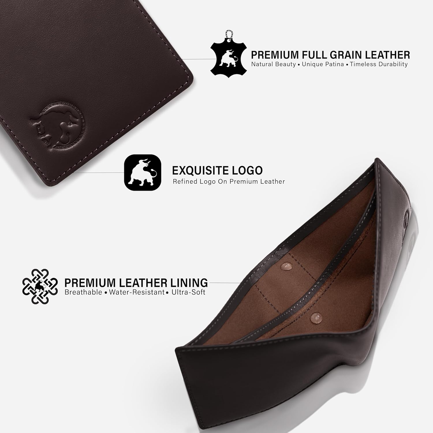 Full-Grain Leather Wallet for Men, Minimalist Slim Mens Bifold RFID Blocking Wallet with Cash Pocket, 8 Card Slots (Dark Brown) - Image 5