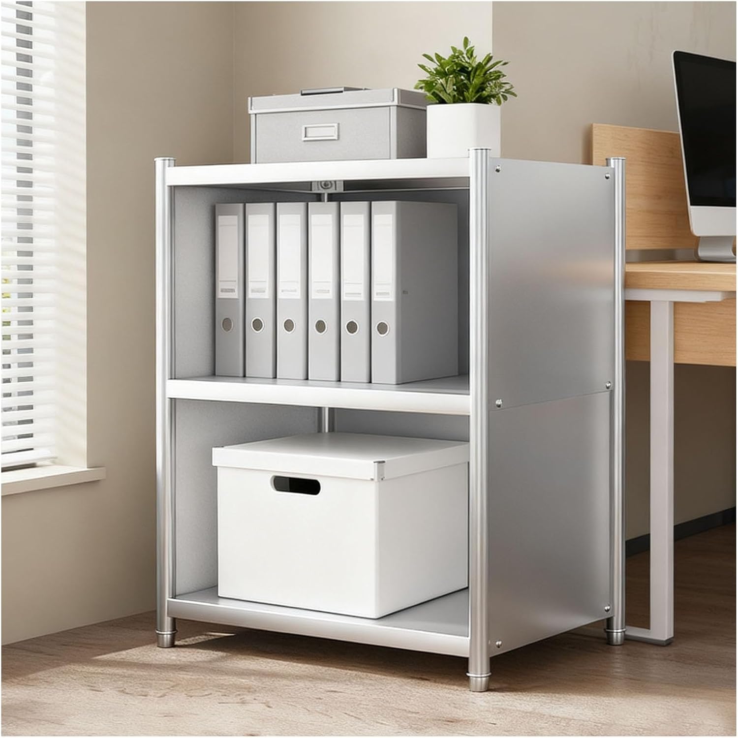 Multi-Tier Stainless Steel Workbench Open Work Countertop Vertical Three-Tier Storage Rack Worktable Closed Sideboard Cabinet Easy Installation Sturdy Structure H96cm(60x40x96cm)